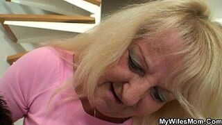 Old blonde jumps on massive meat - porn video