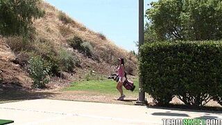 brunette chick with bigtits fucked hard after golfing - porn video